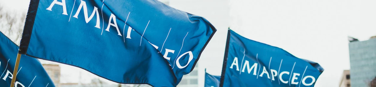 3 AMAPCEO Flags blowing in the wind side by side 