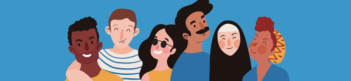 Illustrated image of a diverse group of people 