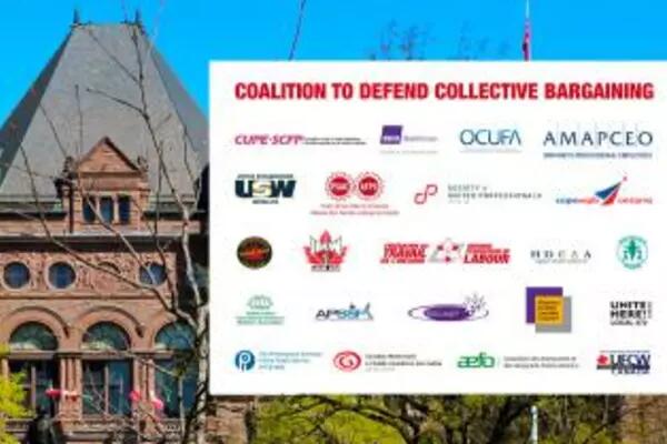 A photo of Queen's Park with the logos of all the unions participating in the coalition