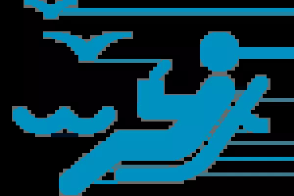 A graphic of a person sitting on a reclining chair drinking a beverage and looking at birds