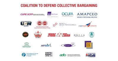 A graphic of the logos of organizations fighting to repeal Bill 124.
