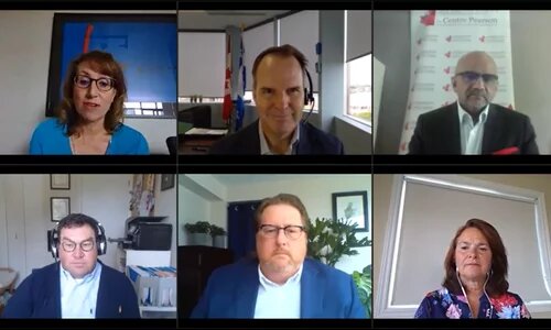 Zoom screenshot of Dave Bulmer and other speakers at the future of public service webinar