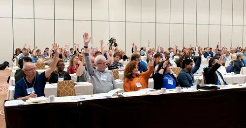 Delegates voting at the SDC