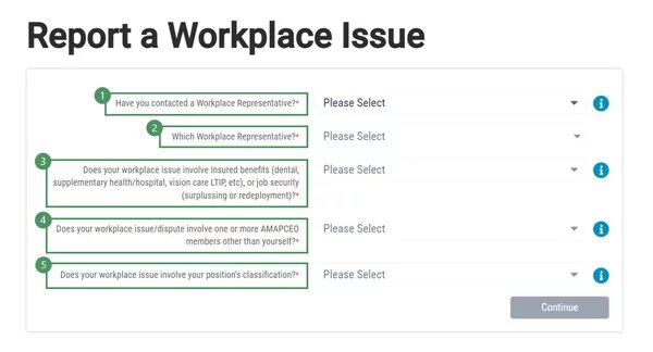 Image of completing the form - prequalifying questions for reporting a workplace issue