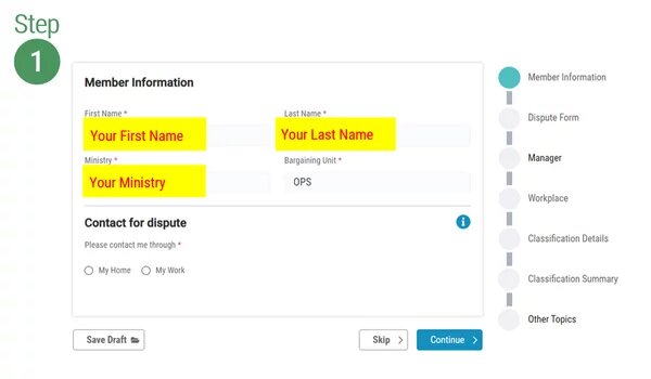 Image of Step 1 - Reporting a Workplace Issue - Classification Issues