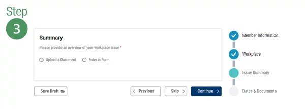 Image of Step 3 - Reporting a Workplace Issue - Classification Issues