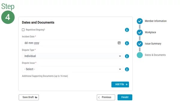 Image of Step 4 - Reporting a Workplace Issue - Individual and Group Issues