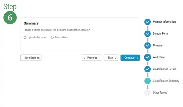 Image of Step 6 - Reporting a Workplace Issue - Classification Issues