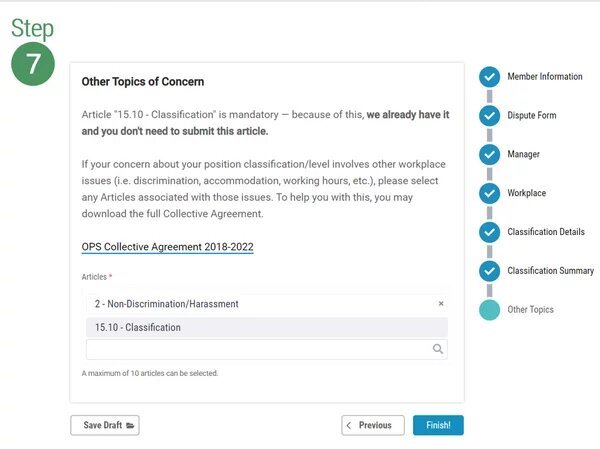 Image of Step 7 - Reporting a Workplace Issue - Classification Issues
