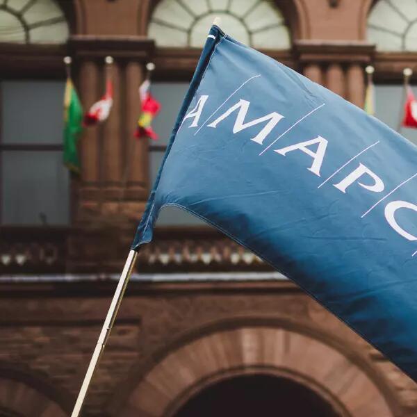 "Image of AMAPCEO flag waiving - for article "Bill 124 remedy continues to inch forward; public sector unions await appeal results"