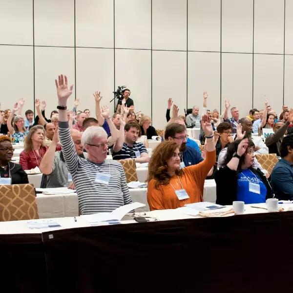 Delegates voting at the SDC